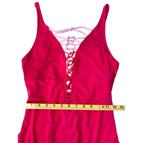 Bleu Rod Beattie Pink Lace-Up Plunge One-Piece Swimsuit - Size 10 - Picture 10 of 15